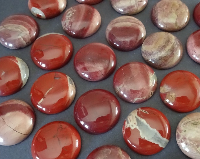 25mm Natural Red Rainbow Jasper Cabochon, Dome Cabochon, Polished Gem, Red Jasper, Natural Gemstone Crystal With Stripes, Rainbow Stone Cab