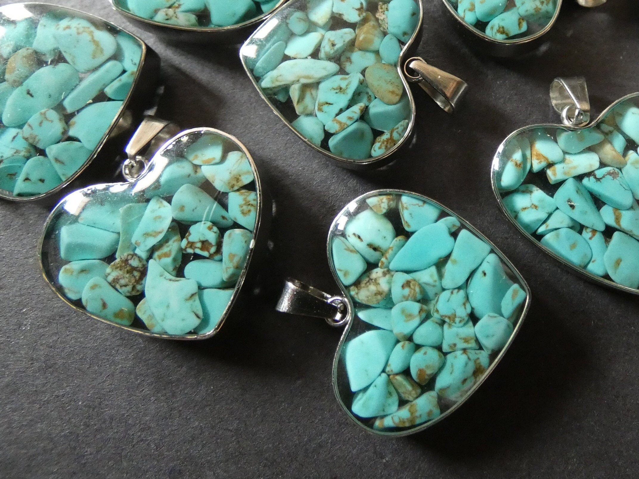 21mm Natural Turquoise & 304 Stainless Steel Pendant With Glass, Heart