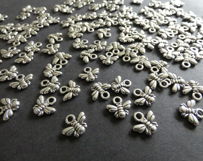 Alloy Metal Bee Charms, Bumble Bee Pendants, Antiqued Silver Color, Lightweight, Cute Small Honey Bees, 2mm Hole, Bug Charm, Engraved Design