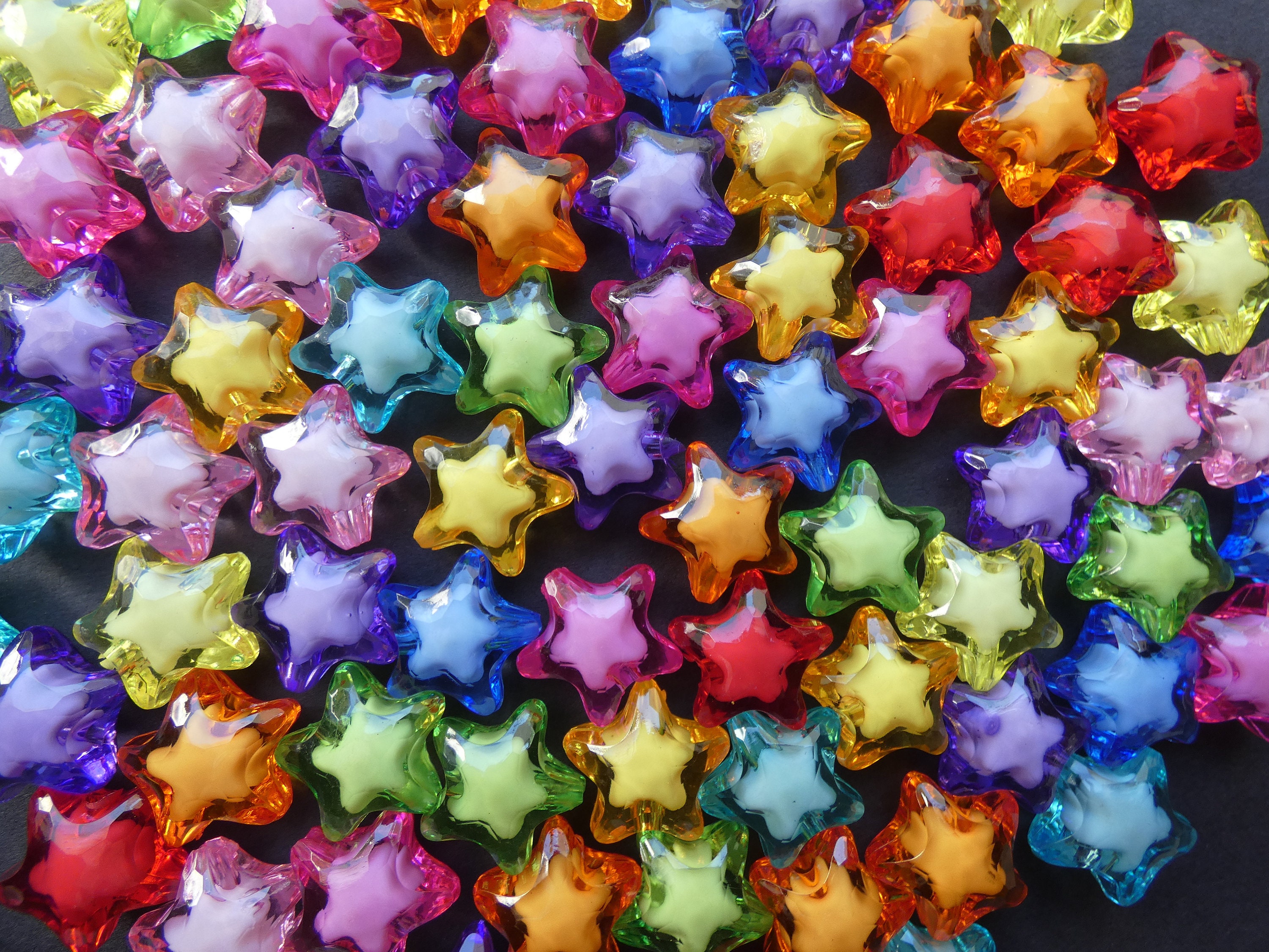 100 PACK 20mm Transparent Star Acrylic Beads, 20x18mm, Mixed Color, Rainbow  Bead, Transparent Star Bead, Colorful, Faceted, 3mm Hole 