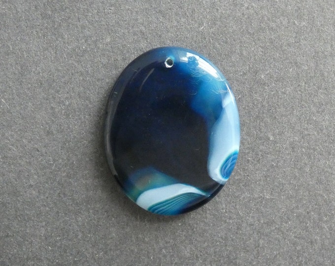 44x35mm Natural Striped Agate Pendant, Large Oval, Blue, Dyed, One of a Kind, As Seen in Image, Only One Available, Gemstone Pendant