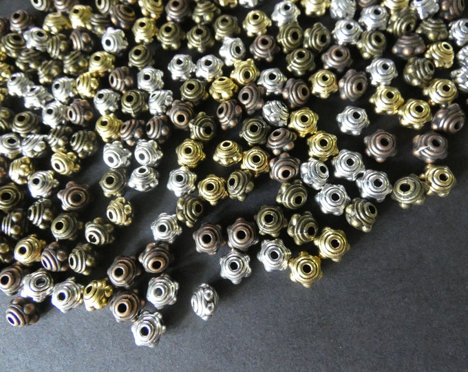 100 Pack 7mm Flower Tibetan Silver Bead, 5 Color Mixed Lot, Tibetan Style, Antiqued Color, Studded Design, Floral Spacer, Metal Flower Beads