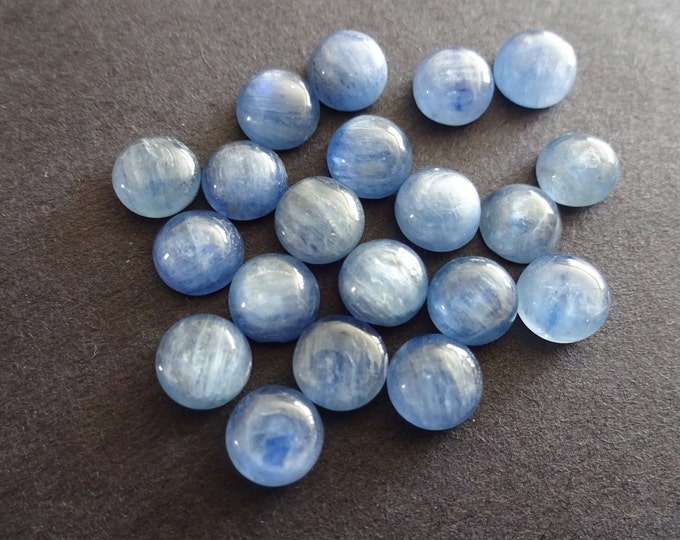 6mm Natural Kyanite Cabochon, Round Cabochon, Polished Stone, Blue Cabochon, Natural Stone, Deep Blue, Silvery Sheen, Gemstone Jewelry