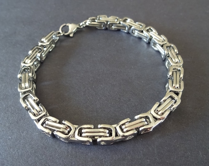 Stainless Steel Byzantine Chain Bracelet With Clasp, Silver Chain, 8 1/4 Inch, Minimalist, Ready To Wear, Chic Link Bracelet, Charm Bracelet