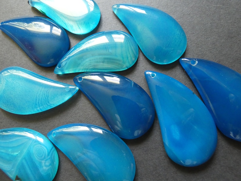 Dyed Blue Gem Teardrop Gemstone Charm 46-50mm Natural Blue Agate Pendant Polished Gem Charm Designer Cab Drilled Large Agate Charm