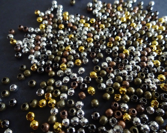 200 Grams (3500 Beads) 3mm Round Iron Spacer Beads, Ball Beads, Metal Spacers, 5 Colors, Mixed Lot, Jewelry Making, Small, Classic, Metallic