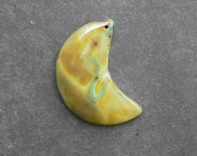 43mm Natural Brazilian Agate Pendant, Gemstone Pendant, One of a Kind, Large Moon, Yellow and Green, Dyed, Only One Available, Unique