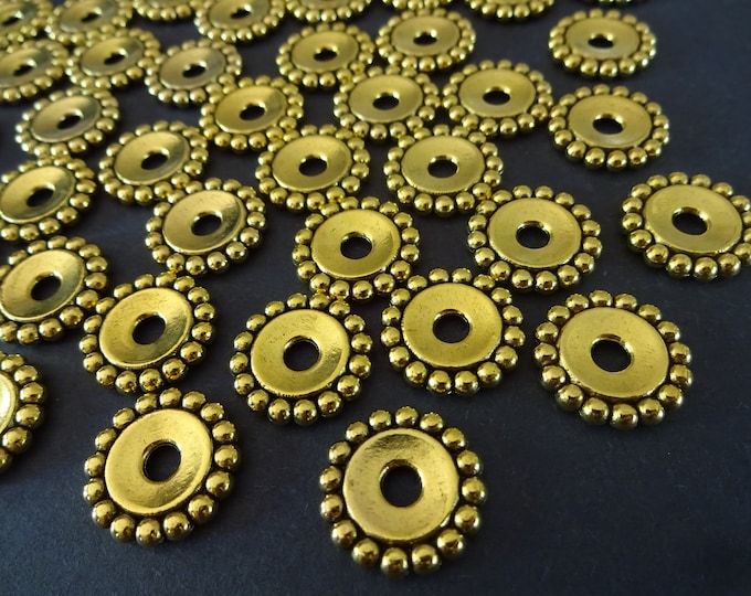 17.5x3mm Alloy Metal Flower Disc Beads, Antique Gold Color, Tibetan Style Metal Spacer, Gold Saucer Spacer Bead, Metal Floral Daisy Beads