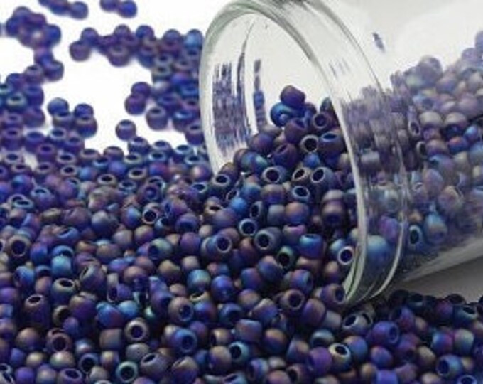 11/0 Toho Seed Beads, Transparent AB Frost Cobalt (87DF), 10 grams, About 1110 Round Beads, 2.2mm with .8mm Hole, Frost Finish