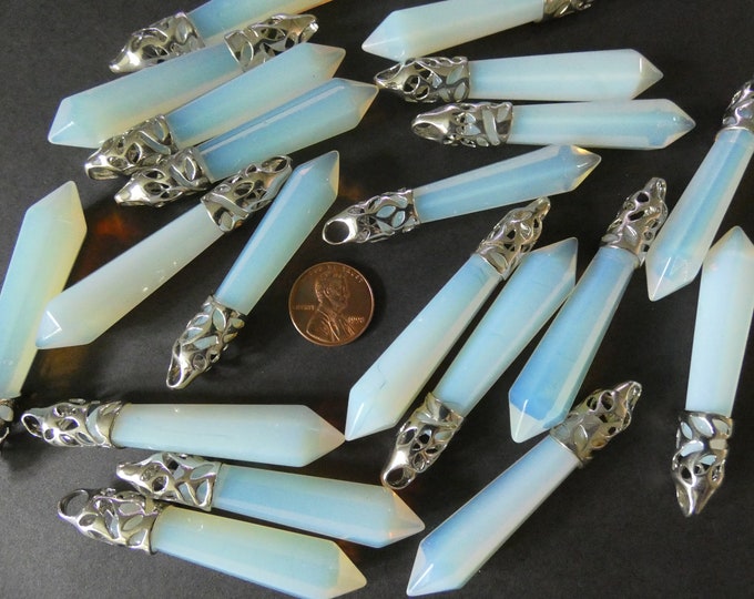 Wholesale Deal- 60 PACK 58-66mm Opalite Pendant With Brass, Faceted, Bullet Shaped, Polished Gem, Gemstone Jewelry Pendant, Opalite Bullet