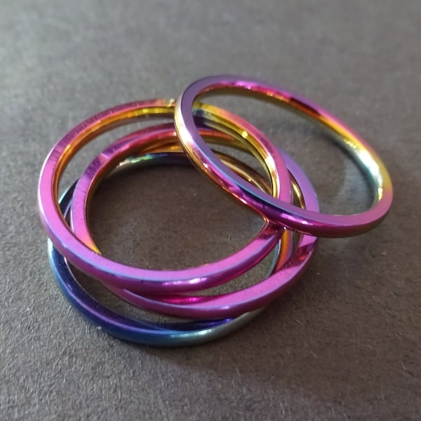 Stackable Stainless Steel Multicolor Ring, 2mm Thin Simple Band, Size 6-11, Handcrafted Steel Ring, Unisex Ring, Mixed Rainbow Ring