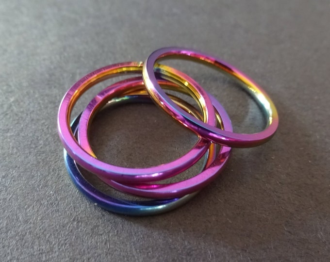 Stackable Stainless Steel Multicolor Ring, 2mm Thin Simple Band, Size 6-11, Handcrafted Steel Ring, Unisex Ring, Mixed Rainbow Ring