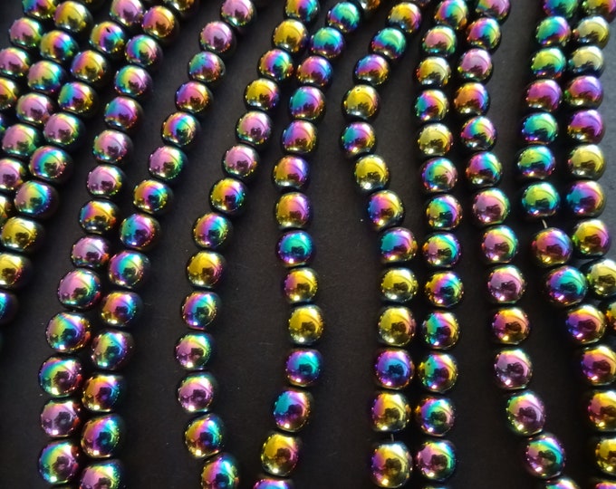 6mm Synthetic Hematite Rainbow Ball Beads, About 65 Beads, 6mm Bead, Bright, Hemalike, Non Magnetic, Mixed Color, LIMITED SUPPLY, Hot Deal!