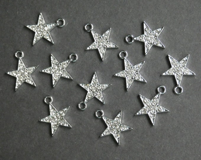 5 PACK 16x14mm Rhinestone & Alloy Metal Star Charms, Star Dangle Pendants, Shiny Silver Color, 1.8mm Hole, Shiny Star With Clear Rhinestones