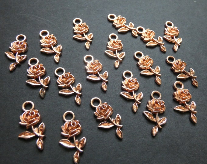 50 Pack 21mm Metal Rose Pendant, Rose Gold Floral Pendant, Metal Focal, Outdoor, Rose Bead, Metal Spring Bead, Rose Gold Focal, Rose Gold