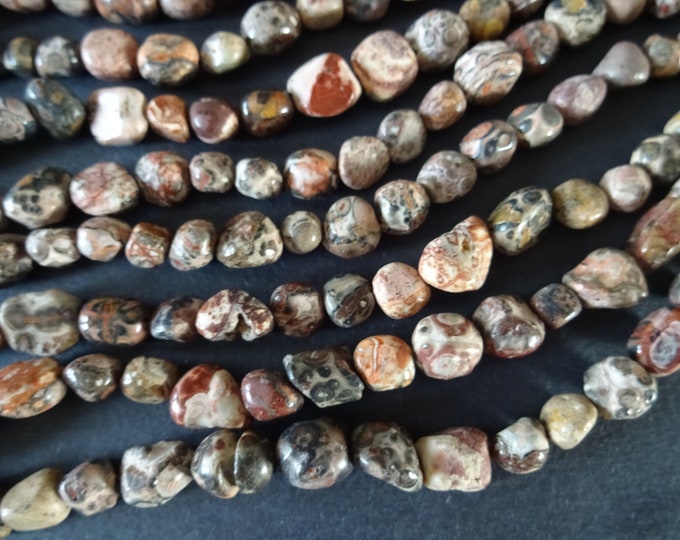 16 Inch 5-11mm Natural Leopard Skin Jasper Bead Strand, About 52 Stone Nuggets, Neutral Brown, Natural Nugget Stones, Drilled Jasper Nuggets