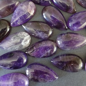 28-29mm Natural Amethyst Teardrop Cabochon, Purple Amethyst Stone, Polished Gem, Purple Birthstone, Long Teardrop Cab, Crystal Cabochon