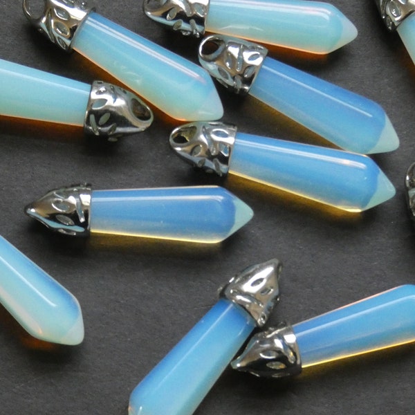 Pendentif en opalite de 33-40 mm avec anneau en laiton, breloque en opalite, facettes, forme de balle, gemme polie, pendentif de pierre gemme, pierre transparente translucide
