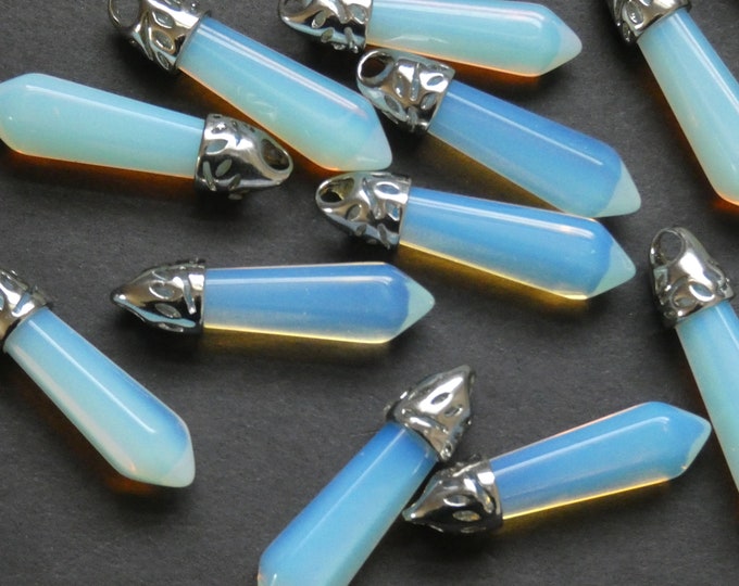 33-40mm Opalite Pendant With Brass Loop, Opalite Charm, Faceted, Bullet Shaped, Polished Gem, Gemstone Pendant, Translucent Clear Stone