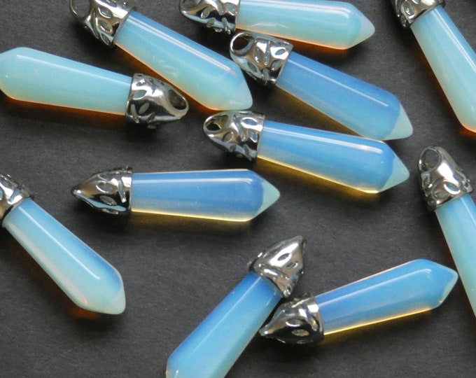 33-40mm Opalite Pendant With Brass Loop, Opalite Charm, Faceted, Bullet Shaped, Polished Gem, Gemstone Pendant, Translucent Clear Stone