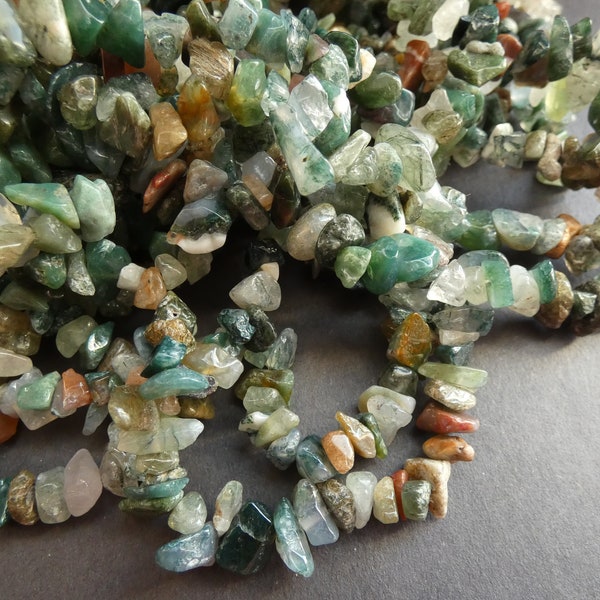 33 Inch 5-8mm Natural Indian Agate Beads, About 200 Gemstone Beads, Small Agate Chips, Rainbow, Polished Agate Crystal, Drilled .3mm Hole