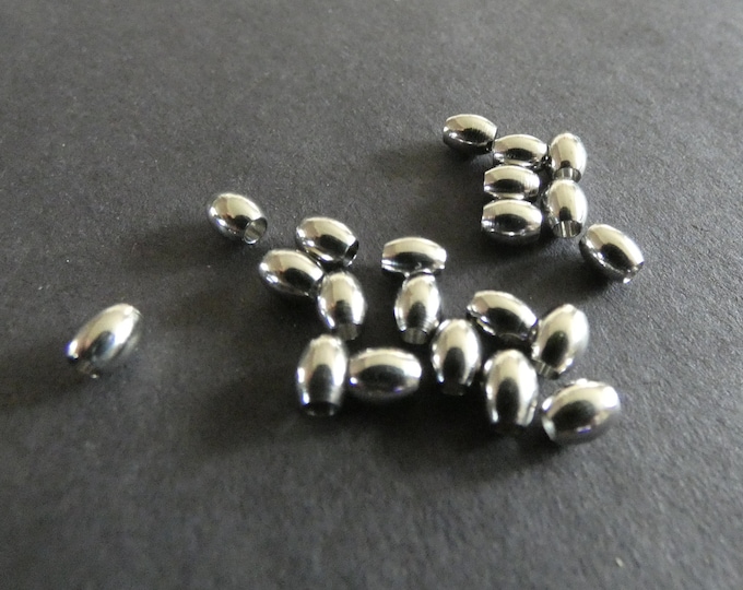 20 PACK 5x4mm 304 Stainless Steel Barrel Beads, Shiny Silver Color, Barrel Metal Spacers, 1.8mm Hole, Steel Spacer Beads, Oval Spacers