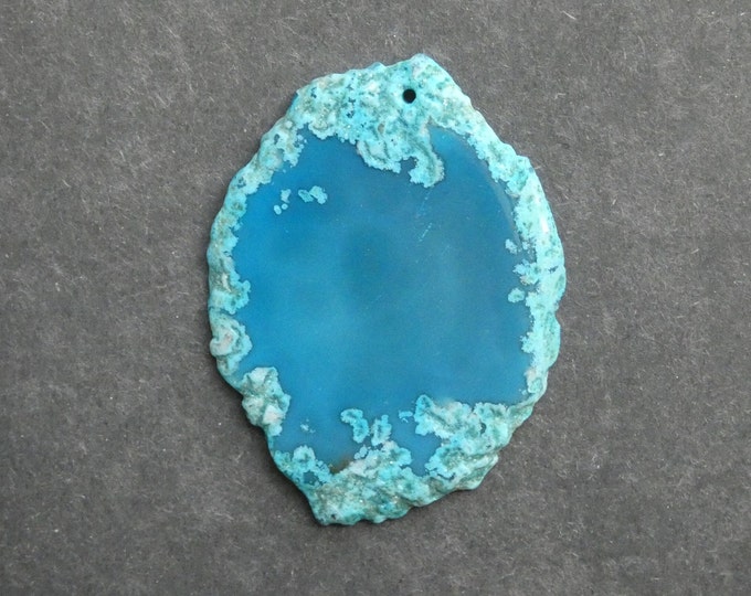 66x48mm Natural Agate Slice Pendant, Gemstone Pendant, Large Blue Agate Slice, Dyed, One of a Kind, Only One Available, Unique Agate Nugget