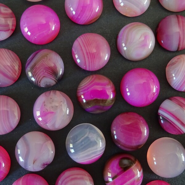 14x6mm Natural Striped Pink Agate Gemstone Cabochon, Dyed, Dome Pink Cabochon, Polished Gem, Stone Cabochon, Natural Gemstone, Agate Stone