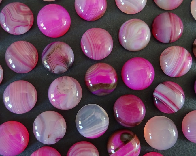 14x6mm Natural Striped Pink Agate Gemstone Cabochon, Dyed, Dome Pink Cabochon, Polished Gem, Stone Cabochon, Natural Gemstone, Agate Stone