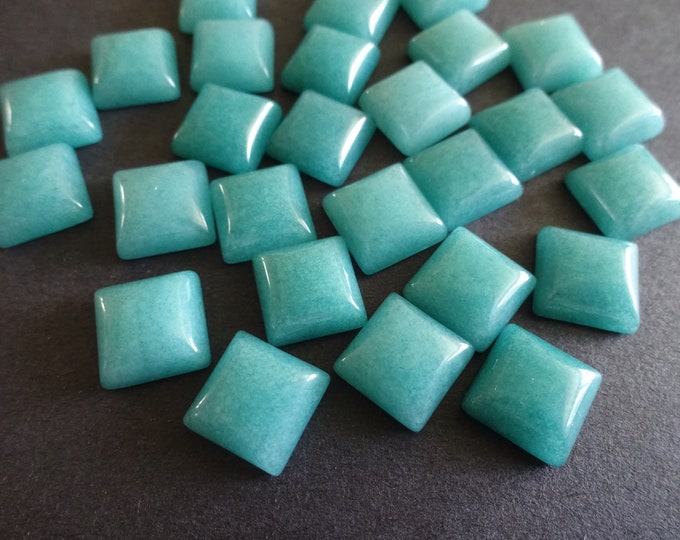 10x10mm Natural White Jade Gemstone Teal Cabochon, Dyed, Turquoise Color Square Cab, Polished Gem Cabochon, Natural Stone, Jade Stone