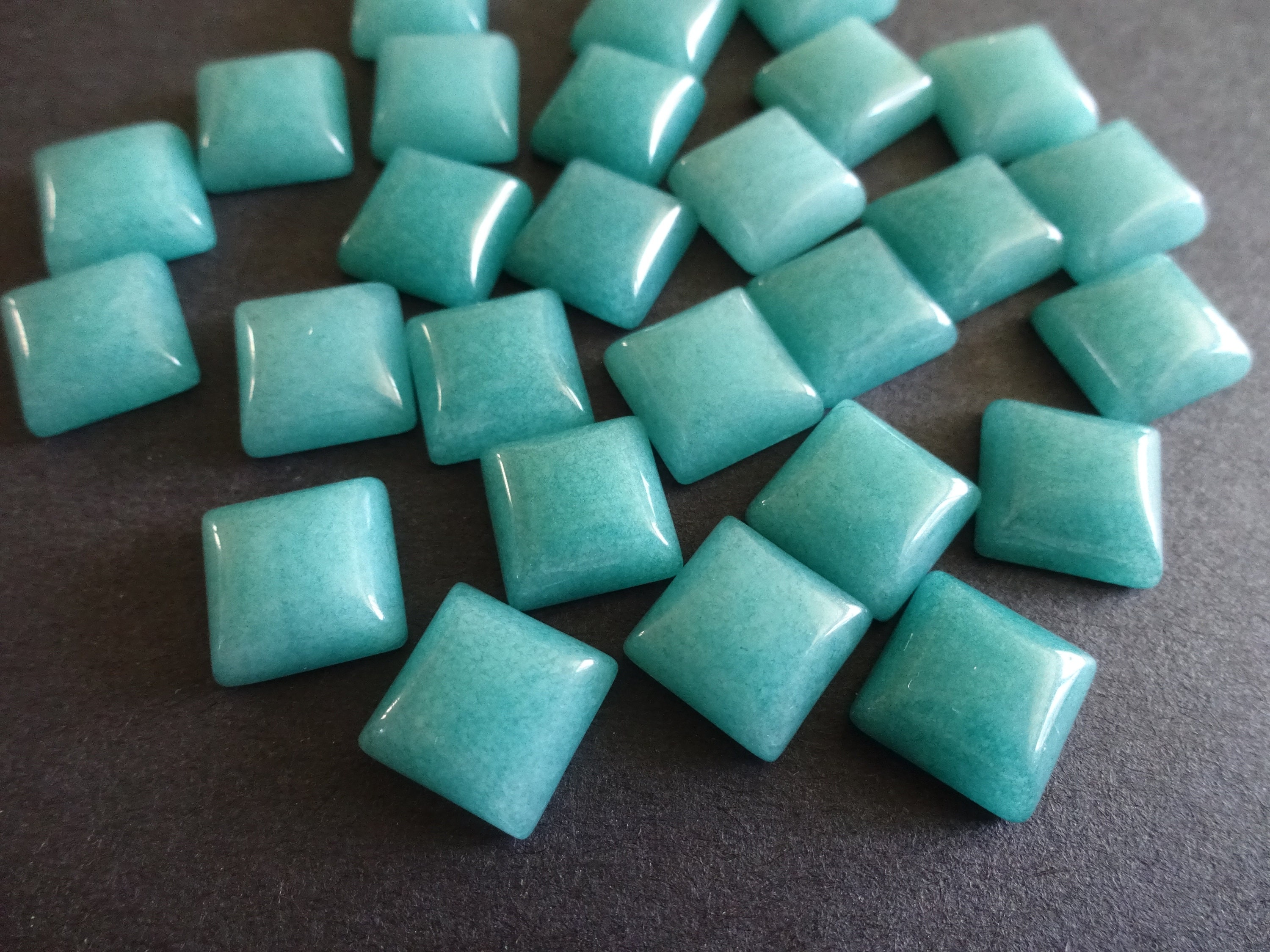 10x10mm Natural White Jade Gemstone Teal Cabochon, Dyed, Turquoise