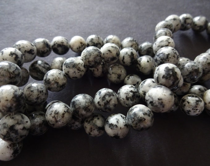 8mm Natural Sesame Jasper Ball Beads, 15.5 Inch Strand Of About 47 Gemstone Beads, Natural Stone, Gray and Black Bead, Round Jasper Stone