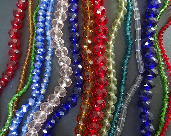 5 PACK OF Mixed Transparent Glass Bead Strands, Mixed Color and Shape Beads, Over 125 Beads Per Pack, Mixed Pack of Glass Beads