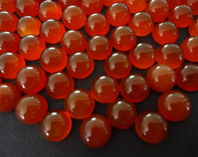 8mm Natural Carnelian Cabochon, Dyed, Round Gemstone Cabochon, Polished Gem, Red-Orange Color, Orange Gem, Unique Stone, Cool Gemstone