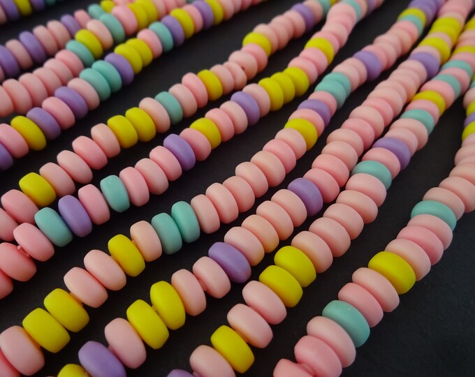 15-16 Inch Strand Of 6-7mm Polymer Clay Disc Pastel Beads, About 115 Rounded Donut Beads, Mixed Color, Clay Bead, LIMITED SUPPLY, Hot Deal!