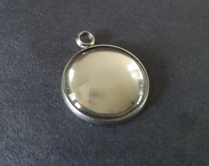 Pack of 18mm Round Stainless Steel Pendant Setting with Half Round Glass Cabochon, 24x20mm Overall Size, Round Setting, Silver Colored