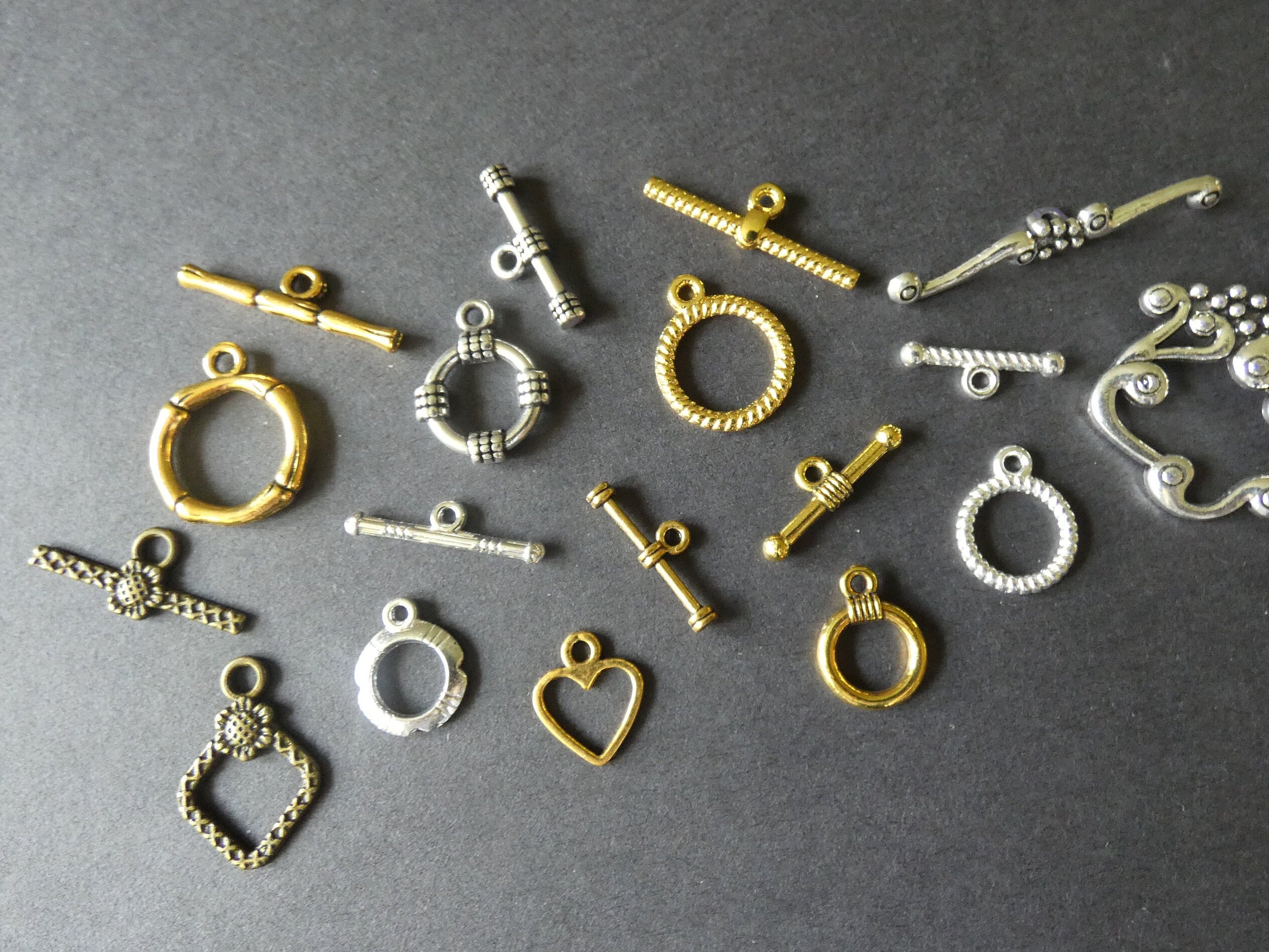 100 SET PACK Metal Mixed Toggle Clasps, 4 Colors, Mixed Sizes