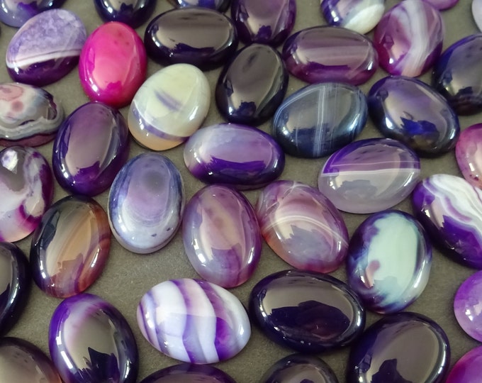 18x13mm Natural Purple Agate Gemstone Cabochon, Dyed Oval Cabochon, Polished Striped Agate, Purple Cabochon, Natural Stone Agate Cab