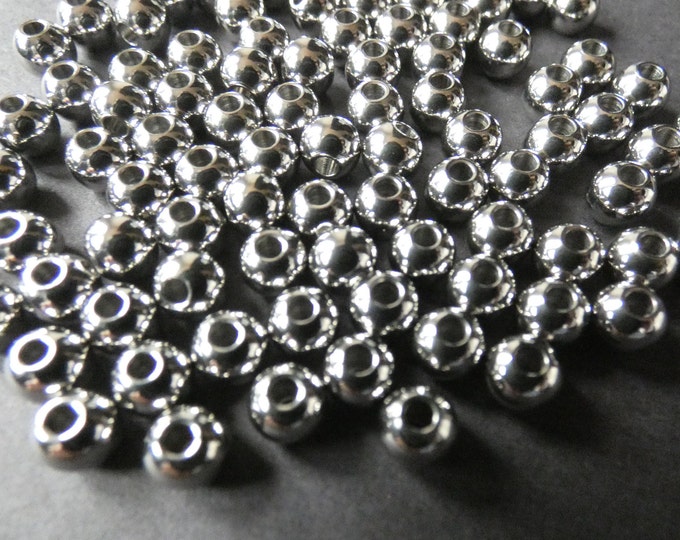 100 PACK 6x5mm 304 Stainless Steel Rondelle Beads, Shiny Silver Color, Round Metal Spacers, 2mm Hole, Steel Spacer Beads, Rondelle Spacers