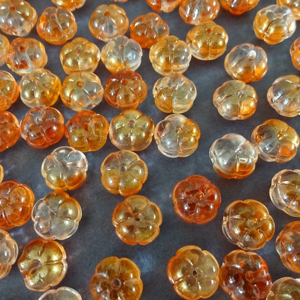 9.5-10mm Glass Pumpkin Beads, Orange Fall Pumpkins, Halloween Bead, Food Bead, Small Glass Beads, Halloween Jewelry, 1.2mm Holes