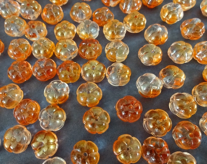 9.5-10mm Glass Pumpkin Beads, Orange Fall Pumpkins, Halloween Bead, Food Bead, Small Glass Beads, Halloween Jewelry, 1.2mm Holes