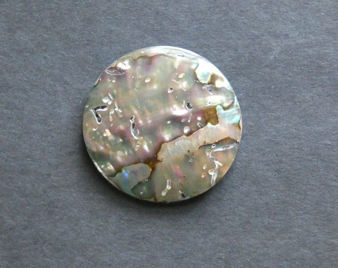 40x7mm Natural Abalone and Paua Shell Cabochon, Freshwater Shell Cabochon, Large Flat Round Cab, One of a Kind, Iridescent Cabochon