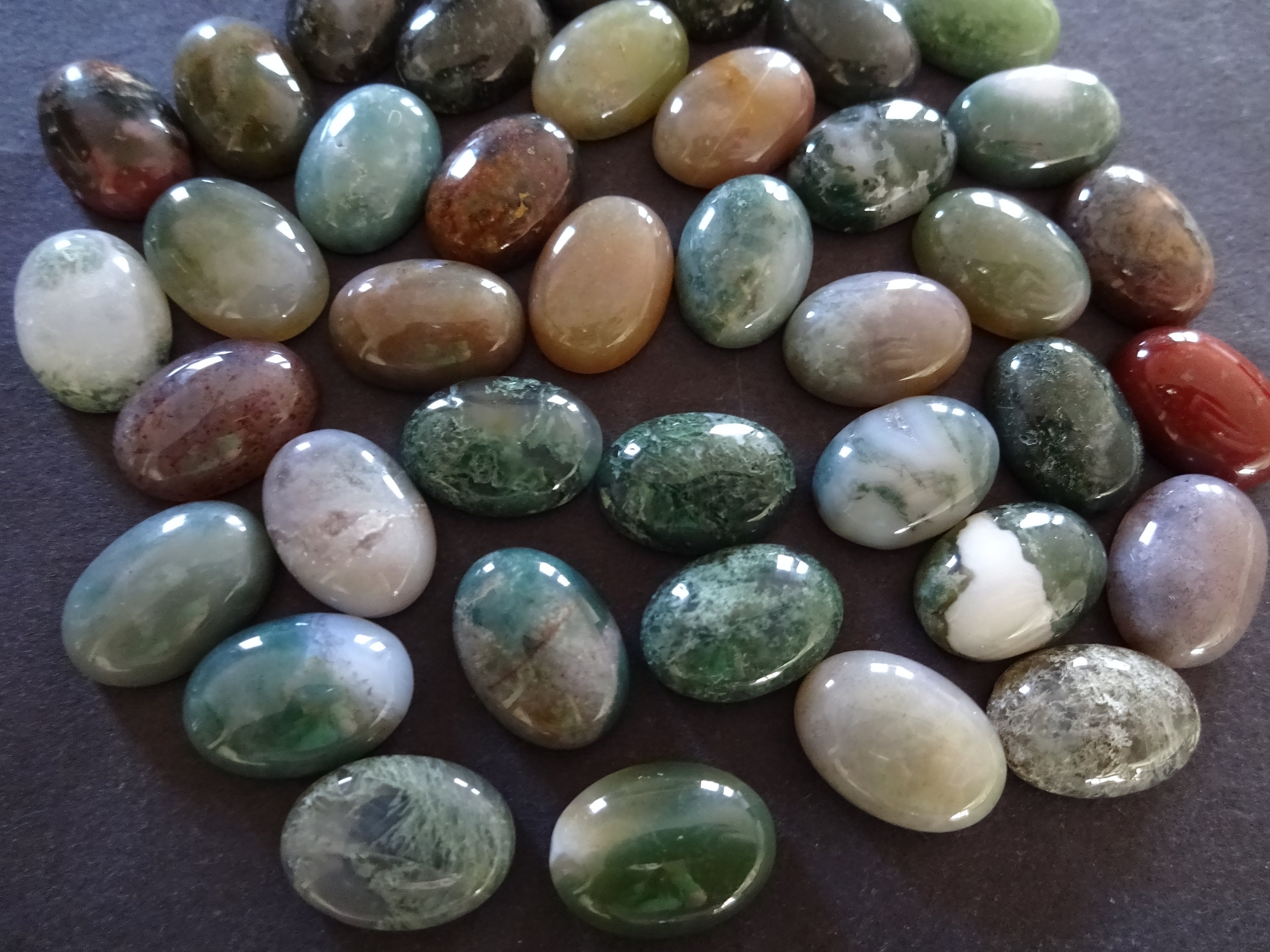 14x10mm Natural Moss Agate Gemstone Cabochon, Oval Cabochon, Polished