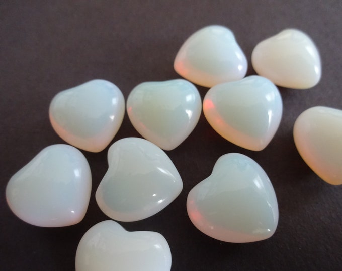 15mm Opalite Heart Gemstone, Display, Heart Stone, Decoration, Polished Stone, Fidget Stone, Mineral, Gem, 15-15.5x15x10mm, Translucent