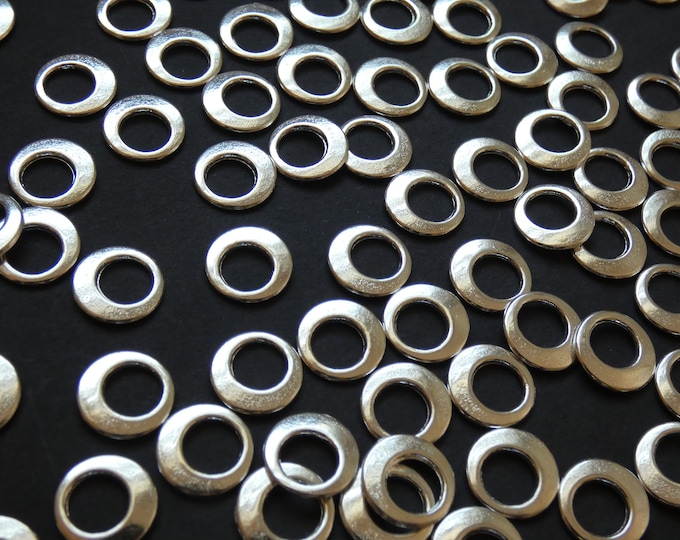 100 Pack 11x2mm Alloy Metal Donut Beads, Round Link, Classic Metal Spacers, Metallic Silver Color, Circle Spacer Bead, Large 8mm Hole