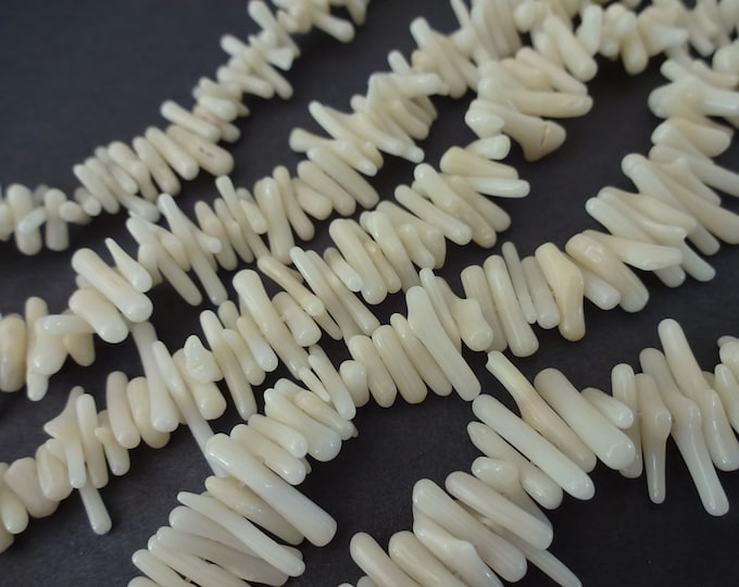 16 Inch 6x1mm-12x2mm Natural Bamboo Coral Bead Strand, Dyed, About 200 Cupolini Beads Per Strand, White Chips, LIMITED SUPPLY, Hot Deal!