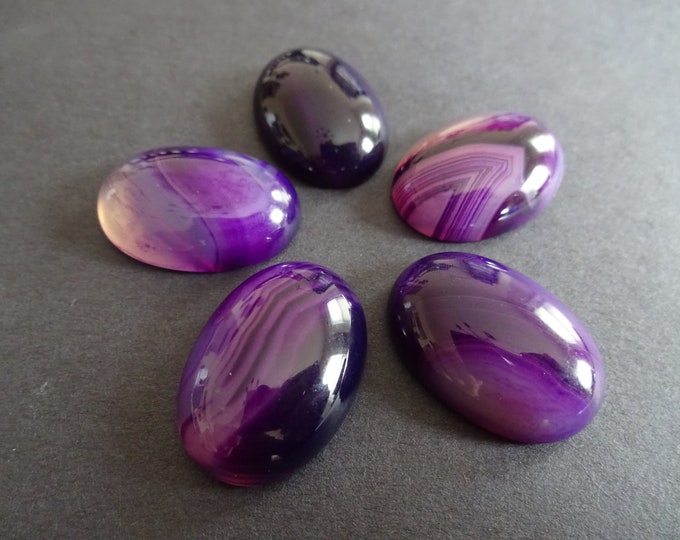 25x18mm Natural Striped Agate Cabochon, Oval Cabochon, Polished Agate Crystal, Purple Cabochon, Natural Stone, Purple Banded Agate