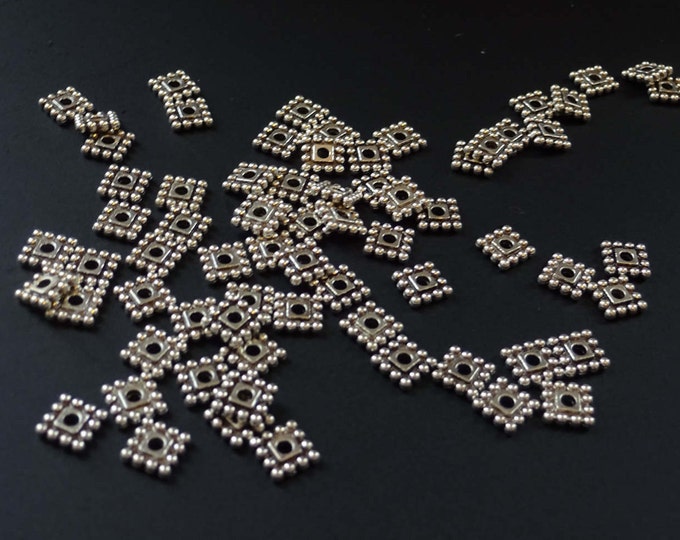 7mm Antiqued Square Spacer Beads, 7mm Square Beads, Antique Silver Color, Diamond Shape, Knob Square Shape, Bead Spacers, Geometric Design