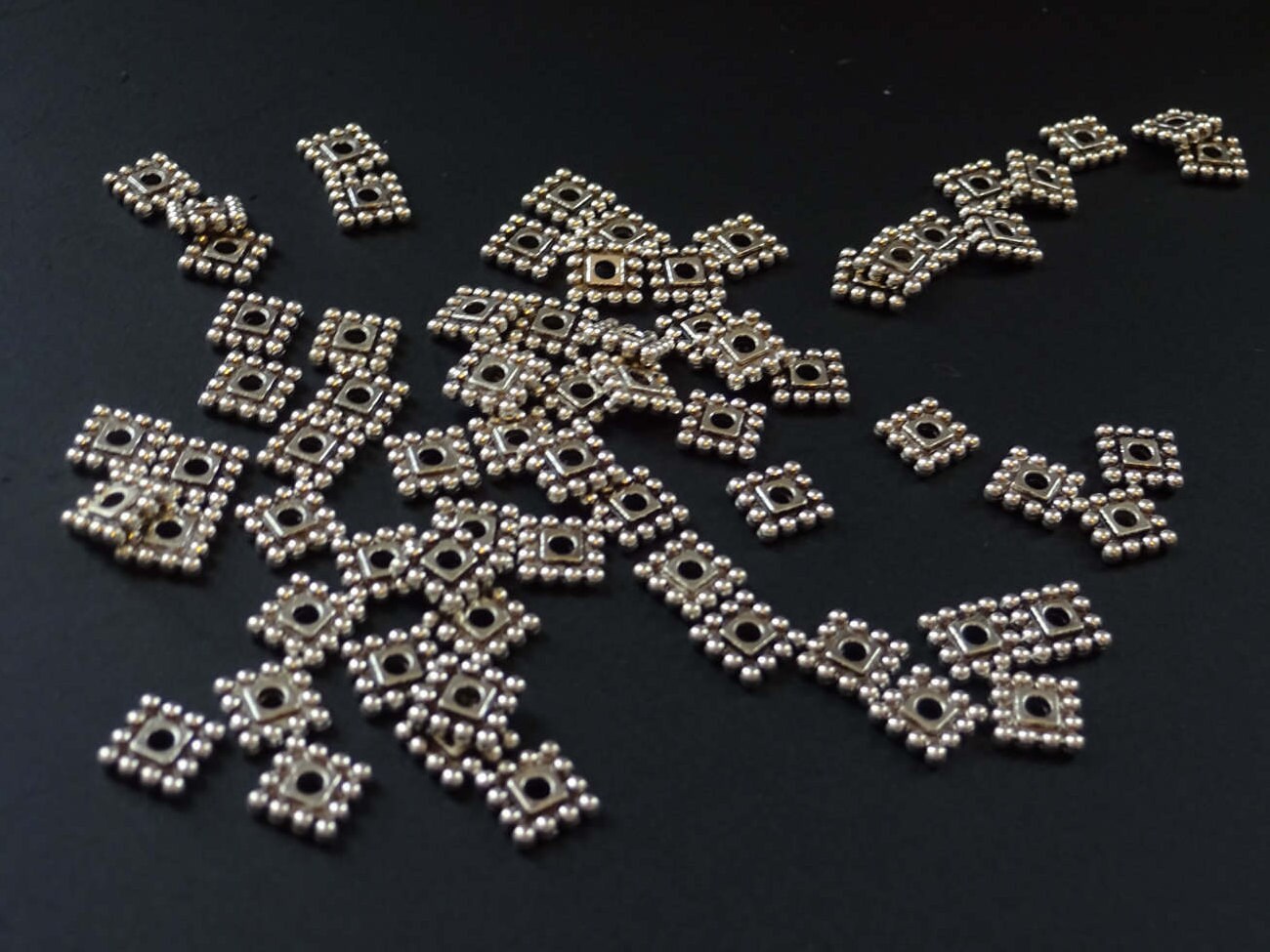 7mm Antiqued Square Spacer Beads, 7mm Square Beads, Antique Silver