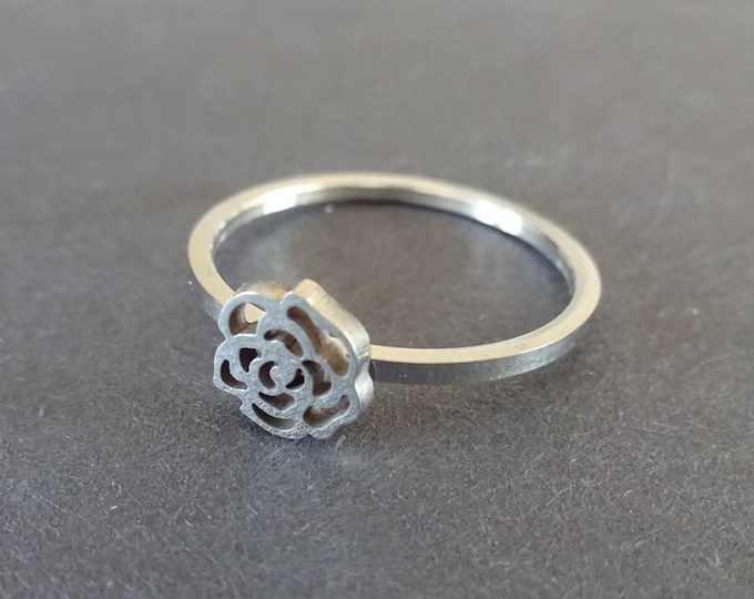 Stainless Steel Rose Ring, Silver Color, Sizes 6-10, Simple Flower Ring, Minimalist Ring, Rose Floral Ring, Cute Rose Ring, Floral Band